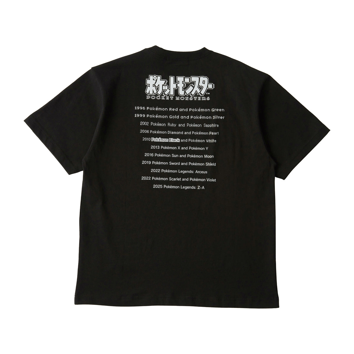 Camiseta Pokémon preta, unissex, tamanho M/G, em embalagem tipo saquinho.