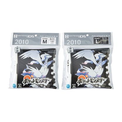 Camiseta Pokémon preta, unissex, tamanho M/G, em embalagem tipo saquinho.